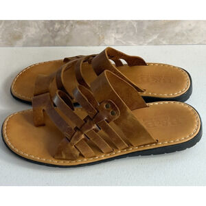 B&B Greek Leather Shoes Sandals Women's Size 12 Brown Strappy Slip On Cushioned